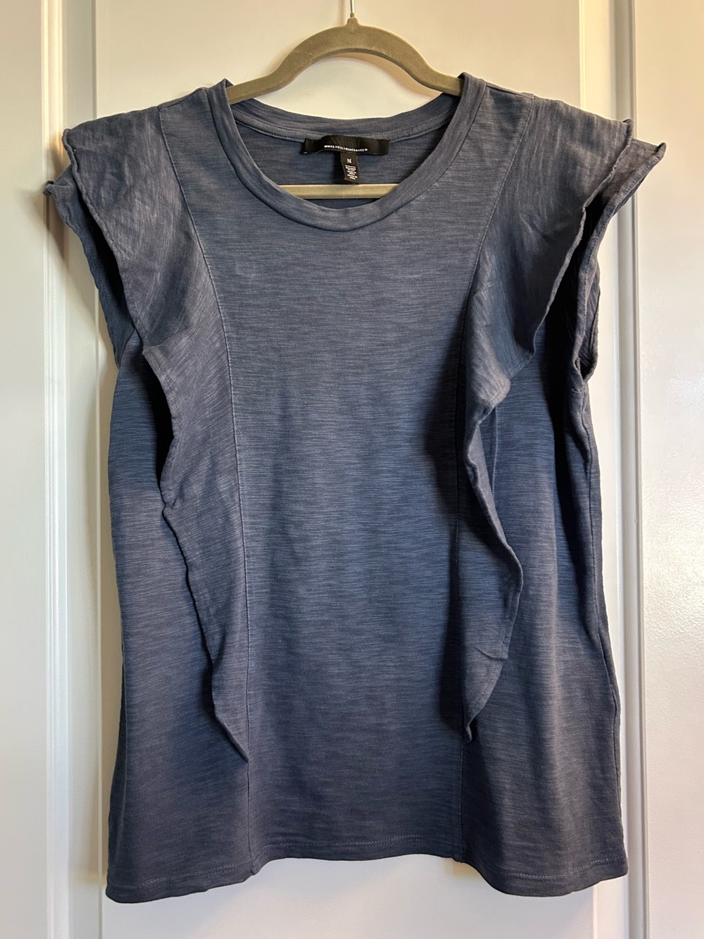 White House Black Market Slate Blue Ruffle Sleeve Tee